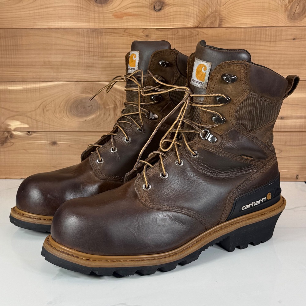 Carhartt 8" Crazy Horse Brown Waterproof Logger Boot Composite Toe Mens 13 W